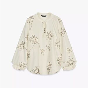 Zara Cream Floral Embroidered Blouse